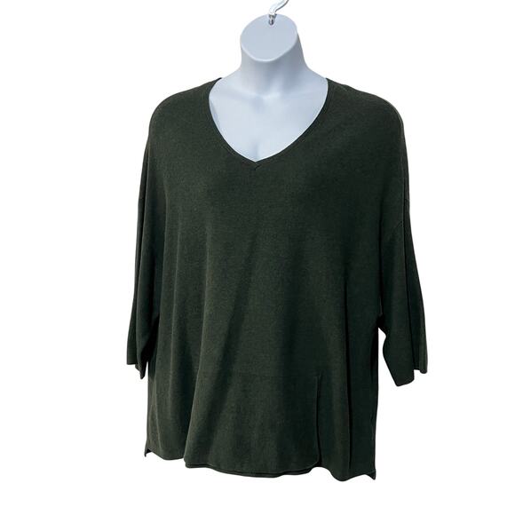 PURE J. JILL WOMENS XLARGE V-NECK DOMAN TUNIC SILK WOOL BLEND SWEATER GREEN - Picture 1 of 11